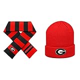 NCAA Georgia Bulldogs Striped Rugby Scarf and Heavyビーニー帽子2パックバンドル