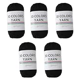 すみれcraftショップ 「30 COLORS YARN」 コットン アクリル 毛糸 一玉約50g 120m 単色5玉セット 編み物 (30.ブラック)