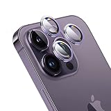 Apapeya iPhone 14 Pro/iPhone 14 Pro Max 用カメラレンズ保護カバー アルミ合金製+AR增透ガラス 0.25mm超薄カメラカバー 凸台設計 耐衝撃 キズ防止露出オーバー防止 一体感iphone14カメラフィルム 3眼レンズ対応（ディープパープル）