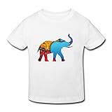 星 ２～６歳子供 男女兼用 半袖 ティー Tシャツ 象 動物 鼻 タイ White 5-6 Toddler