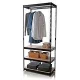 LOWYA （ロウヤ） 【 選べる2Type ハンガーラック シェルフ 】 収納 ラック 可動棚 棚板リバーシブル 組立て簡単 連結可能 オープンラック スチール 幅81cm ブラック おしゃれ