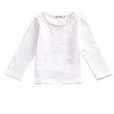ベビー ガールズ ボーイズ ソリッドキャンディー色　ボトムシャツ コットン ロングスリーブ Tシャツ トップス (110cm/3歳~4歳, ホワイト)