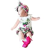 Domybest　ベビー服　女の子　セットアップ キッズ服　キッズTシャツ 半袖Tシャツ+ショートパンツ+ヘアバンド　上下 3点セット 花プリント 赤ちゃん　キッズ　ガールズ　カジュアル　お出かけ　普