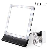 LOWYA （ロウヤ） boltz LED ライト ミラー 卓上 メイクアップミラー タイマー 明るさ 3モード 5段階 アダプター付 ブラック