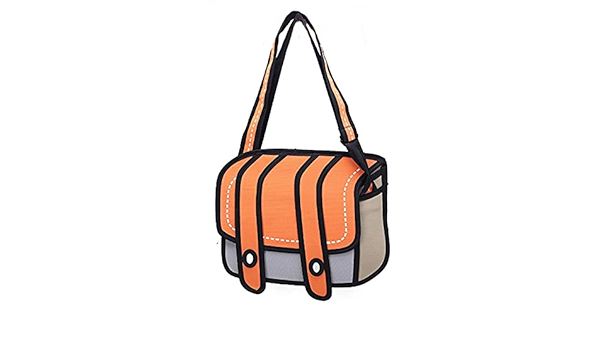 Amazon リタプロショップ イラストのようなかわいい立体風バッグ 二次元ショルダーバッグ オレンジ イラストバッグ おもしろバッグ おしゃれ メッセンジャーバッグ