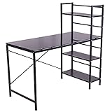 (RH)収納ラック付デスク(幅120) ガラス天板 シェルフ付パソコンデスク (ブラック)