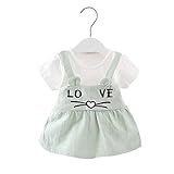 Pojour ベビーワンピース 夏　女の子服　かわいいつりワンピース　ガールズワンピース　ドレス　キッズプリンセスドレス　赤ちゃん偽２セットワンピース　幼児　子供服　キッズ服　綿 70-100CM