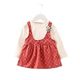 FEVON ワンピース　ベビー服 子供服 女の子　長袖　春　秋　サロペット　重ね着風　フェイクレイヤード　キッズ スカート 新生児　赤ちゃん　チェック柄　小花柄　ドレス　入学式 入園式　七五三　出産祝