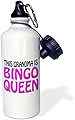 3dRose This Grandma Is Bingo Queen パープル スポーツウォーターボトル 21オンス ホワイト