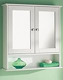 Wooden Double Door Mirror Bathroom Wall Cabinet - White