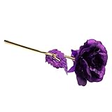 Elagentハンドメイドゴールド箔ローズDipped Long Stem Romantic Lovers 'ギフト – パープル