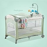 ベビーベッド 折りたたみ　旅行ベッド　オシャレ　ポータブル 　転覆・防止　かわいいモービル付き　キャノピー付き　おむつ交換台が付き　ミニ