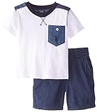 U.S. Polo Assn. Baby-Boys Newborn Chambray and Slub Jersey Short Set White 6-9 Months [並行輸入品]