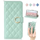 MAGICASE 適用 Galaxy A53 5G 手帳型 人気 ギャラクシー A53 5G 手帳型 ケース SC-53C ケース 女性 チェック柄 かわいい レディース カード収納 便利 スタンド機能付き ギャラクシー A53 ケース 財布型 刺繍 SCG15 ケース 手帳型 携帯カバー 贈り物（Galaxy A53 5G/SC-53C/SCG15）6.5inch,グリーン