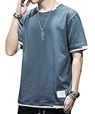 [JHIJSC] メンズ tシャツ 半袖 夏 おしゃれ 薄手 無地 綿 シンプル カジュアル 大きいサイズ (JP, アルファベット, XL, ブルー)