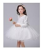 Candykidsガールズ かわいい　シンプル　結婚式ドレス 子供　ウェディングドレスパーティードレス　子供ワンピース (150cm, ホワイト)