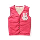 PANCY 子供服 秋冬 綿服 ボア 袖なし ジャケット 防寒 ベスト 女の子 裏起毛 可愛い うさぎ アップリケ(110cm,ローズ)