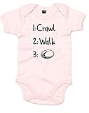 (１：ハイハイ　２：歩く　３：ラグビー) 1: Crawl 2: Walk 3: Rugby, プリント　ベビースーツ - ベビー　ピンク/黒 12-18 ヶ月