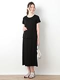 Angeliebe エンジェリーベ マタニティ 授乳口付き 涼感 マルチウェイ セットアップ Tシャツ ＆ スカート セット 妊婦服 産前 産後 半袖 M ～ L ブラック 21882 2188210