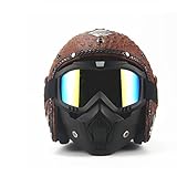 DGF ヘルメットレトロオートバイ電気自動車のマニュアルフォーシーズンバイザーハーレー3/4レザーヘルメット男性と女性ハーフヘルメット (色 : D, サイズ さいず : L l)