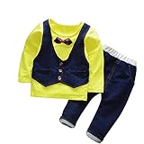 男の子 　紳士服　2点セット　子供服 長袖 ベスト付き ロングスリーブTシャツ 春秋用 ズボン　入学式 入園式 卒業式 発表会 (90, 黄色い)