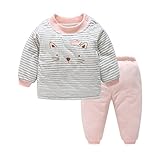 YUEGUANG キッズパジャマ ベビー服 長袖パジャマ ナイトウェア 綿100％ ルームウェア 子ども肌着 優れた通気性　肩開きセット (ピンク, 90cm)