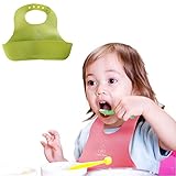 BABYよだれかけ シリコーンエプロン ベビー首元にフィット 食べこぼし ポケット付き ビブ 食事サイズの調節可能です食事用スタイ・エプロン離乳食 (緑 グリーン)