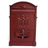 KINGSO Retro Outside Wall Mount Post Mailbox Lockable Secure Letterbox 41x25x8cm Red [並行輸入品]