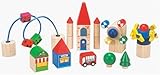 木製積み木 ゆうえんちセット × ガーゼハンカチ1枚 (計2点セット) 男の子 プレゼントにも 人気の積み木 メリーゴーランドや観覧車がついたわくわくセット