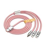 GOATRIP 充電ケーブル 3in1 急速 1.2m 充電コード 3 in 1 超高耐久 Type C Micro USB 3台同時充電Android タイプC 各種携帯、電子製品対応 等全機種対応 超高耐久 - 1.2M ゴールド (ピンク)