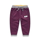 PANCY 子供服 春秋 長ズボン キッズ 縄付き ロングパンツ 男の子 女の子 シンプル 可愛い 刺繍 コントラストカラー(パープル,110cm)