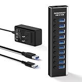 ROSONWAY USB ハブ 3.1 Gen2 10Gbps 10ポートアルミ製 36W USB HUB セルフパワー USBケーブルとType Cケーブル 付き 12V/3A ACアダプタ 独立スイッチ 付き(RSH-A10S)
