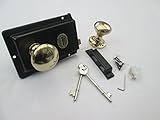 IRONMONGERY WorldâソリッドPolished Brass Old Vintage期間ビクトリア朝スタイルブラックリムロックドアノブハンドル(リムノブのみnoロックPolished ) 