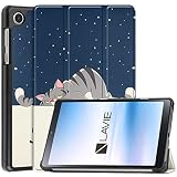 For LAVIE Tab T8 T0855/KAS/LAVIE Tab T8 TAB08/H05 ケース LAVIE Tab T8 T0855/KAS PC-T0855KAS/ TAB08/H05 カバー 8.7インチ Pokaas タブレットケース 三つ折り スタンド機能 硬いハードケース 衝撃吸収 マグネット式 傷つけ防止 薄型 軽量 全面保護 持ち運び便利 (猫)