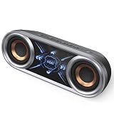 DOSS SoundBox Pro+ P400 Bluetoothスピーカー 50W 重低音 ワイヤレス 小型 ブルートゥース ポータブルスピーカー【26時間再生/ワイヤレスステレオ対応/クールファントムミラーライト搭載/IPX5 防水/マイク内蔵/Aux・TFカード対応/お風呂 アオトドア 車適用】（ブラック）