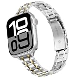 [HITZEE] 薄い金属 Band コンパチブル Apple Watch バンド 49mm 46mm （シリーズ 10） 45mm 44mm 42mm（シリーズ 3/2/1） 女性用スリムステンレススチールバンド Apple Watch Ultra 2 シリーズ 10 9 8 7 SE2/SE 6 5 4 3 2 1に対応 (銀金)