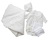 新生児　退院時　お宮参り用　ベビードレス・お帽子・アフガンおくるみ・短肌着・ソックス・ガーゼハンカチ　6点セット　25516