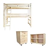 ロフトベッド ハイタイプ 木製 はしごタイプ デスク ワゴン ラック付き シングル 天然木 パイン 無垢材