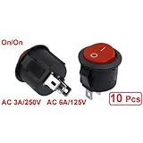 SODIAL(R) 10個のSPDT黒赤ボタン/ラウンドロッカー上切り替え AC 6A/125V 3A/250V