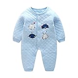 Limi ベビー 赤ちゃん 長袖 ロンパース 秋冬 防寒 カバーオール 肌着 前開き 0~12ヶ月 股下スナップ付き 女の子 男の子 中綿 (80, ブルー·ロボット)