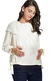 Sweet Mommy マタニティトップス 授乳服 フリルブラウス オフショルダーにもなる 3WAYトップス 軽やかシフォン 透けない2枚重ね 裾リボン調節 ストラップ取り外し可能 授乳口付き オフィ