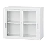 【HCB-A432G】 キャビネット 書庫 収納 完成品 A4サイズ対応 ガラス引戸書庫 上置き 戸棚 書棚 【オフィス家具市場オリジナル:日本製】 W880×D400×H730 ホワイトグレー