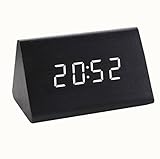 【 Alnair 】 デジタル LED 目覚し時計 置き時計 アラームクロック 多機能 温度計 USB給電 木目調 おしゃれ インテリア プレゼント (黒/白字)