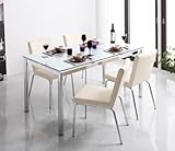 ガラスデザインダイニング【De modera】ディ・モデラ (5点セット(テーブルW130+チェア4脚), オフホワイト)