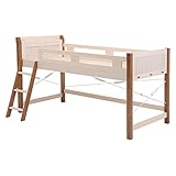 天然木ロフトベッド シンプルハイベッド 子どもベッド 宮付ベッド コンセント付ハイベッド (ハイベッド, ウォッシュホワイトブラウン) [並行輸入品]