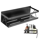 マグネット バスルーム ラック ブラック 浴室ラック 浴室収納 フック付き（30CM-マグネット-黒)