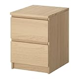 IKEA(イケア) MALM ホワイトステインオーク突き板 90178602 チェスト(引き出し×2)、ホワイトステインオーク