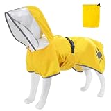 MAMORE 犬用レインコート かっぱ ポンチョ 防水 撥水 通気 軽量 ドッグ ジャケット ペット雨具 小型犬 中型犬 大型犬 脱着簡単 反射 調整 収納可 メッシュ裏 リード穴 (イエロー, L)