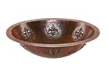 Premier Copper Products LO19FFLDB Oval Fleur De Lis Under Mount Hammered Copper Sink, Oil Rubbed Bro