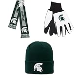 NCAA Michigan State Spartansグリップ作業グローブ牽引ビーニー帽子and Bigロゴスカーフ3パックバンドル